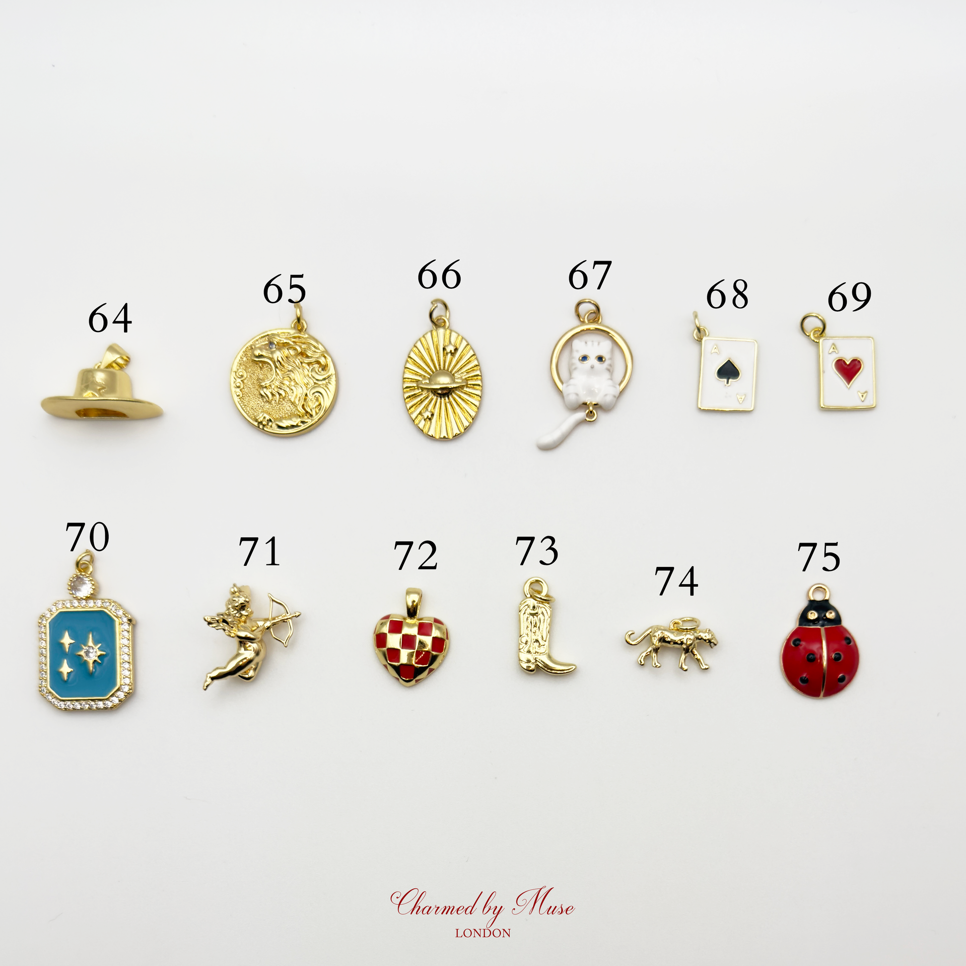 Charmed by Muse custom bag pin options from 64-75